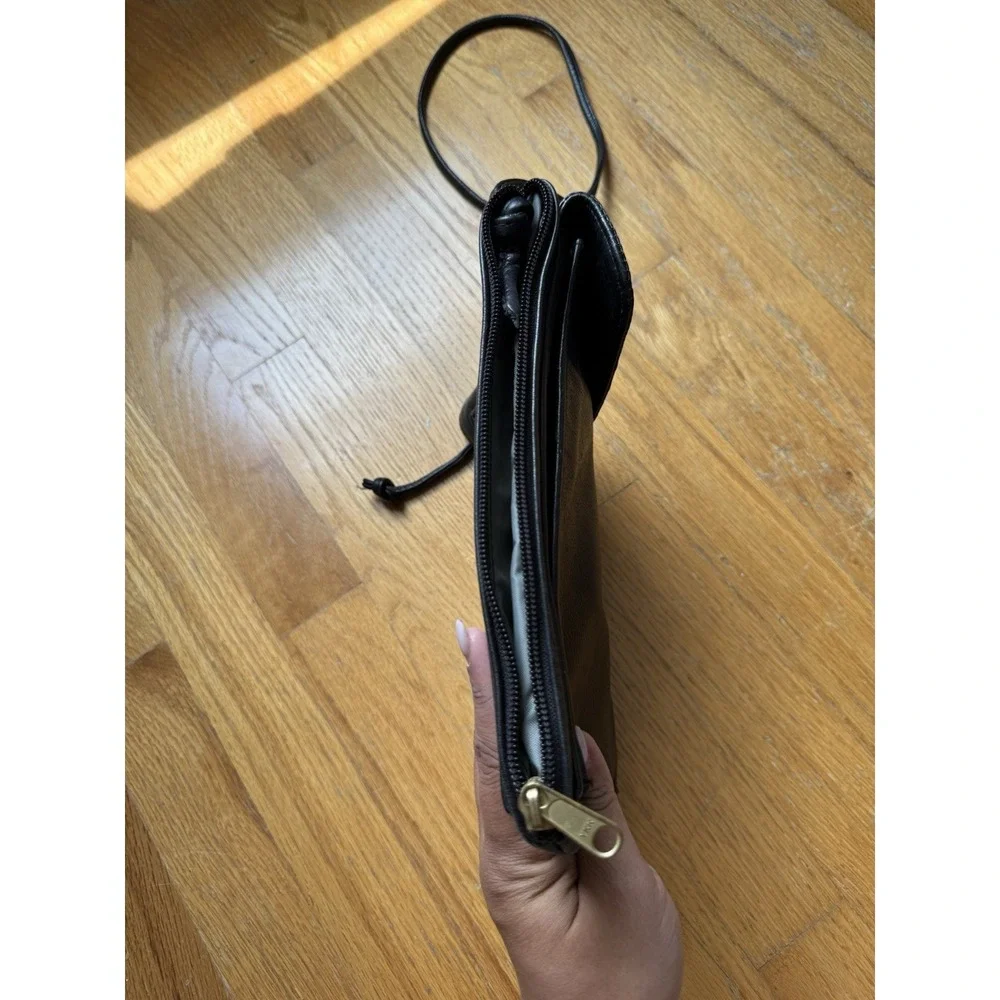 Vintage MacClary Italian Design Black Leather Organizer Crossbody Bag